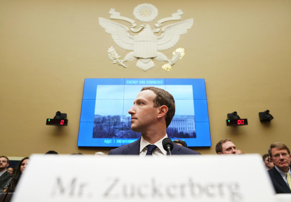 Facebook CEO Mark Zuckerberg arrives to testify before a House Energy and Commerce hearing on Capitol Hill in Washington, Wednesday, April 11, 2018, about the use of Facebook data to target American voters in the 2016 election and data privacy. (AP Photo/Andrew Harnik)