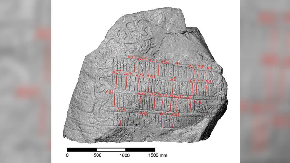 Researchers from Denmark and Sweden used 3D scans to analyze the carvings on the runestones. Here's a 3D model of the Jelling 2 stone. - Courtesy Antiquity/National Museum of Denmark
