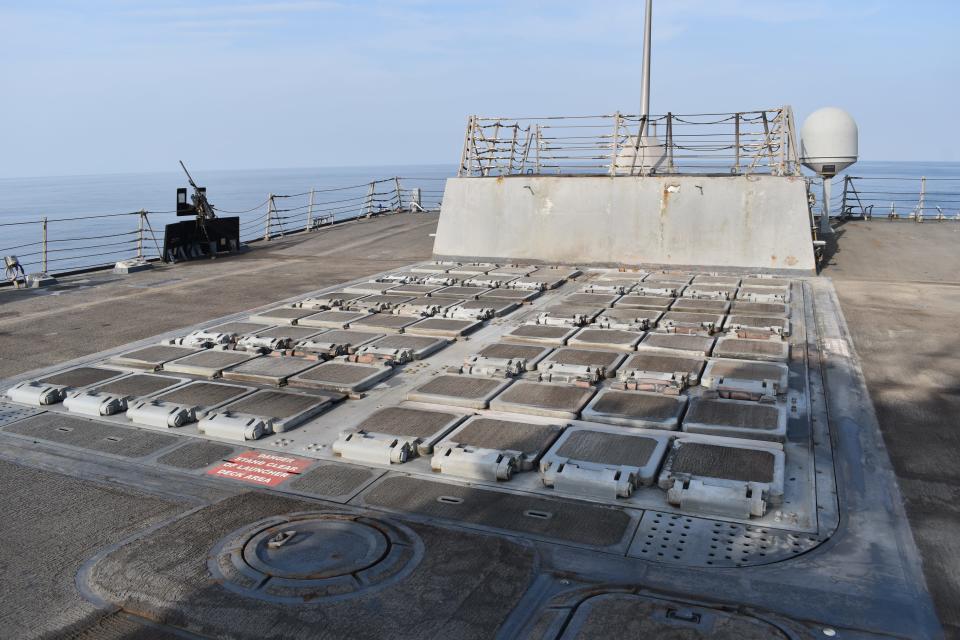 The USS Gravely's vertical launching system, where missiles are fired from to intercept Houthi threats.