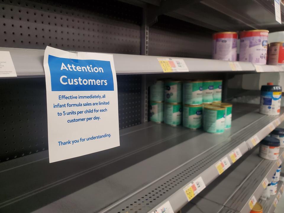 A sign at the Walmart Supercenter near I-90 in northwest Sioux Falls says the store is limiting the number of formula units customers can buy to two. Photo taken on Monday, May 9.