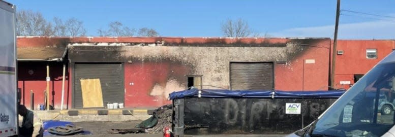 You probably wouldn’t even notice the place at 2424 State Road in Bensalem if it wasn’t painted red. It’s somewhat obscured behind foliage, vehicles and a fence. It survived a recent fire on a loading dock and two storage trailers.