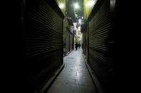 Closed shops are seen at a popular tourist area named "Khan el-Khalili" in the al-Hussein and Al-Azhar districts in Cairo