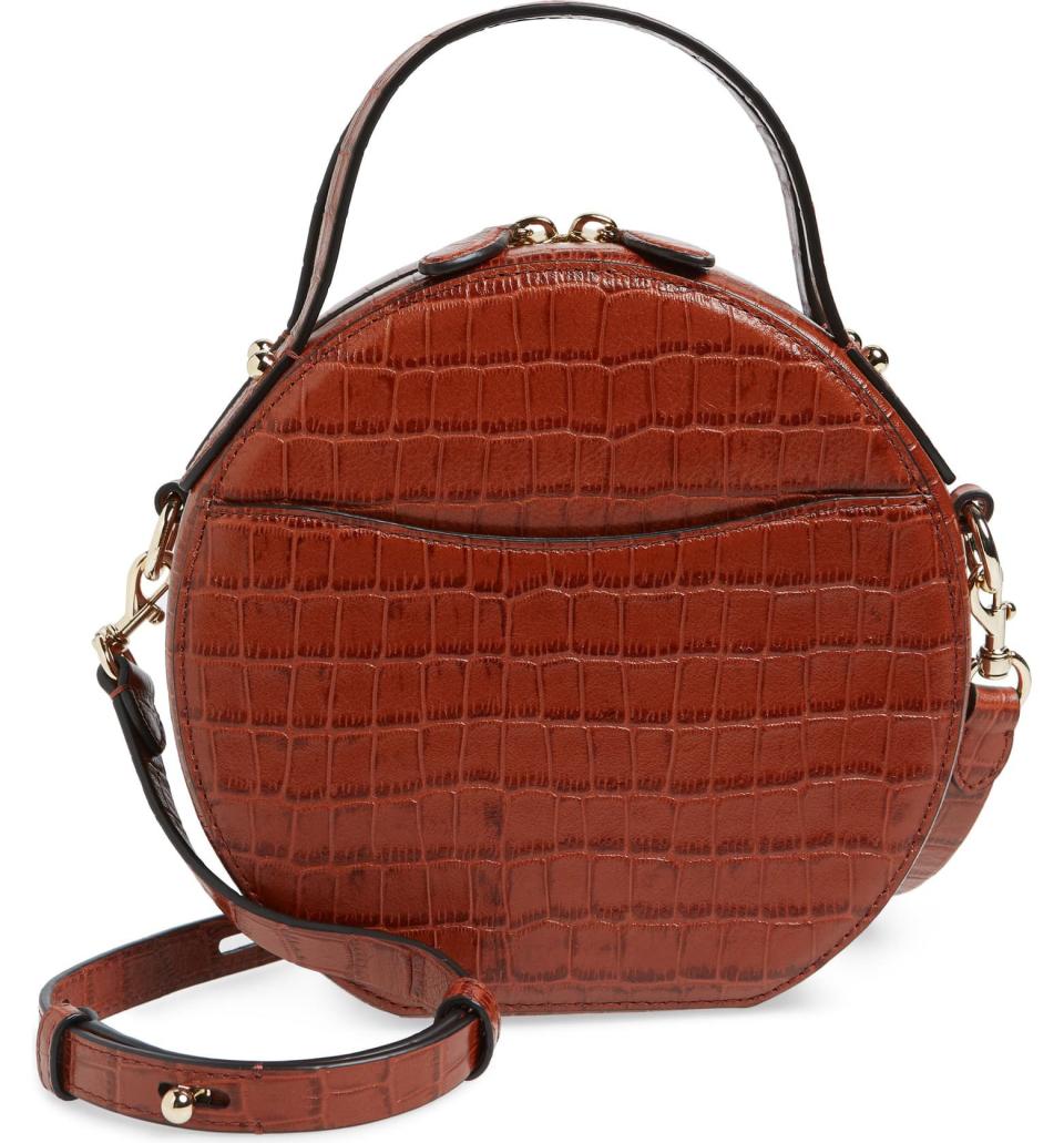 Croc Embossed Leather Circle Crossbody Bag