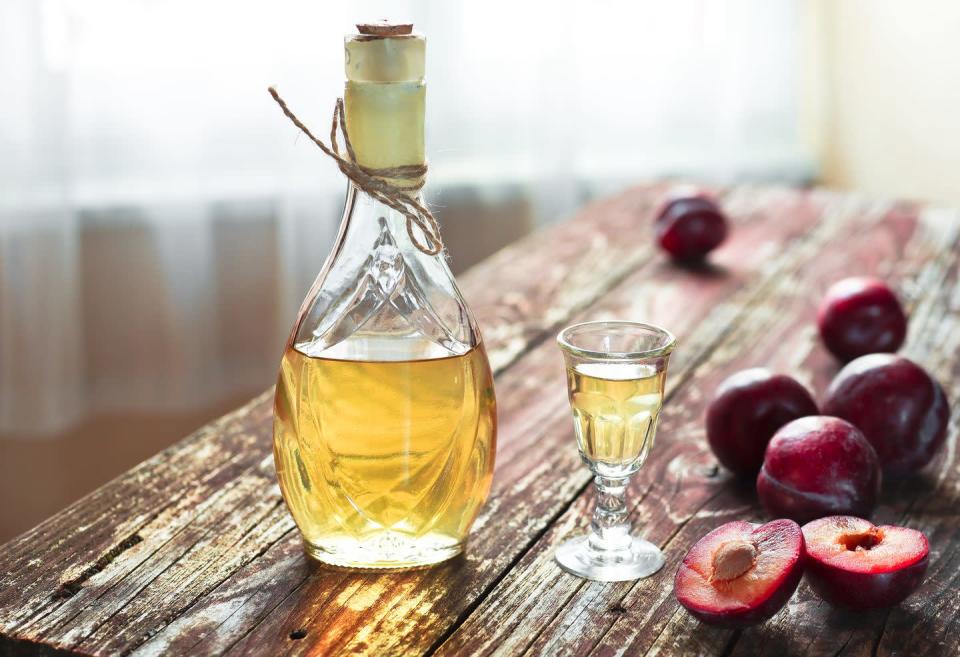 <p>Make the most of British plum season with this delicious infused brandy, which can be kept for up to six months and makes the perfect festive aperitif or Christmas gift.</p><p><strong>Recipe: <a href="https://www.goodhousekeeping.com/uk/food/recipes/a535746/plum-brandy-christmas-recipe/" rel="nofollow noopener" target="_blank" data-ylk="slk:Plum brandy" class="link ">Plum brandy</a></strong></p>