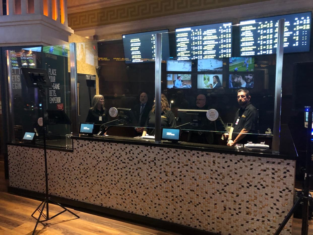 The sportsbook at Caesars Windsor is shown in a 2023 file photo. (Dale Molnar/CBC - image credit)