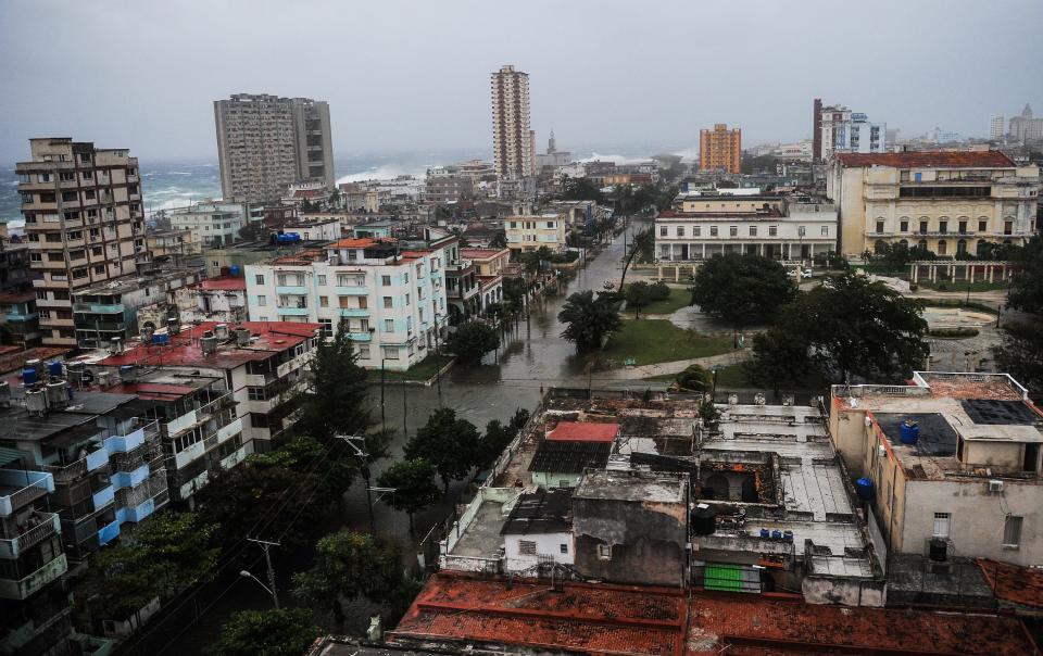 <p>View of flooded streets in Havana during the passage of Hurricane Irma, on Sept. 9, 2017.<br> (Photo: Yamil Lage/AFP/Getty Images) </p>