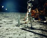 A July 20, 1969 photo taken by Neil Armstrong shows astronaut Buzz Aldrin on the Moon's Sea of Tranquility