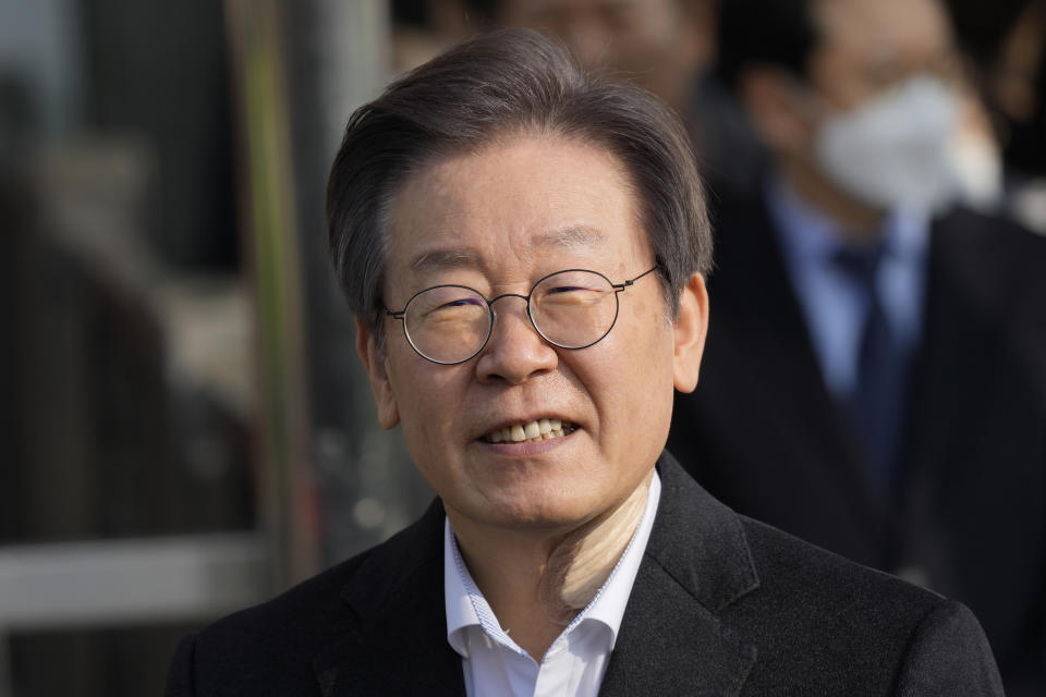 FILE - Then South Korea's main opposition Democratic Party leader Lee Jae-myung leaves a hospital in Seoul, South Korea, on Jan. 10, 2024. A man who stabbed Lee in the neck earlier this year was sentenced to 15 years in prison on Friday, July 5, 2024, court officials said. (AP Photo/Lee Jin-man, File)