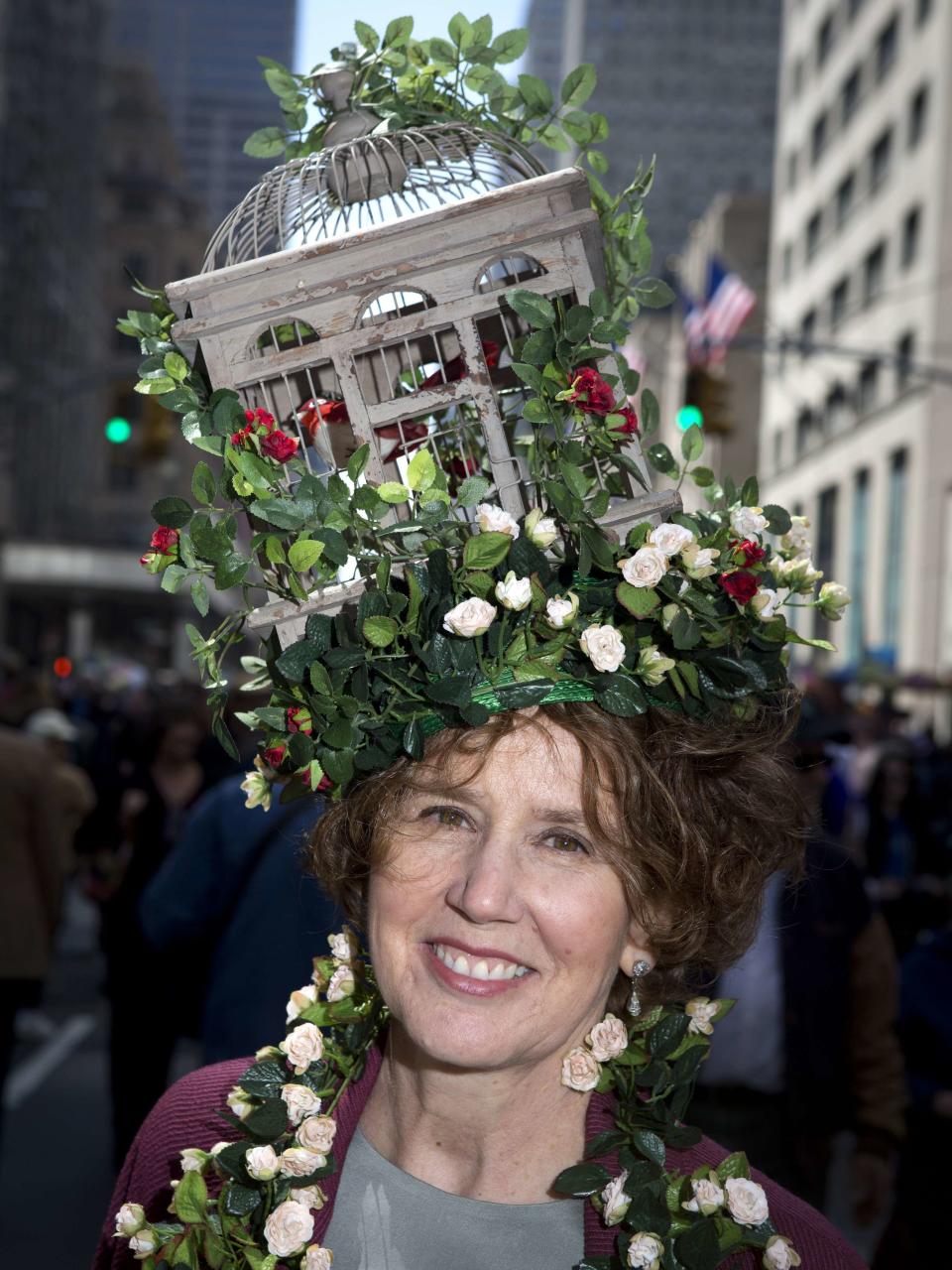 Mary Ann Smith poses for a portrait as she takes part in the annual Easter Bonnet Parade in New York