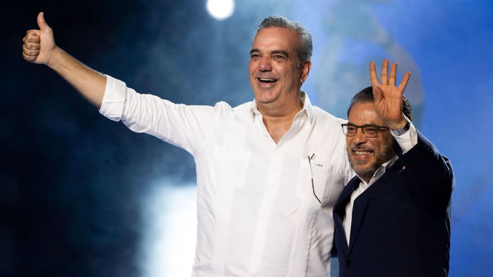 President and candidate for reelection Luis Abinader (L) and the official candidate for senator for the National District Guillermo Moreno attend a campaign event in Santo Domingo, Dominican Republic, 11 May 2024. - Orlando Barria/EPA-EFE/Shutterstock