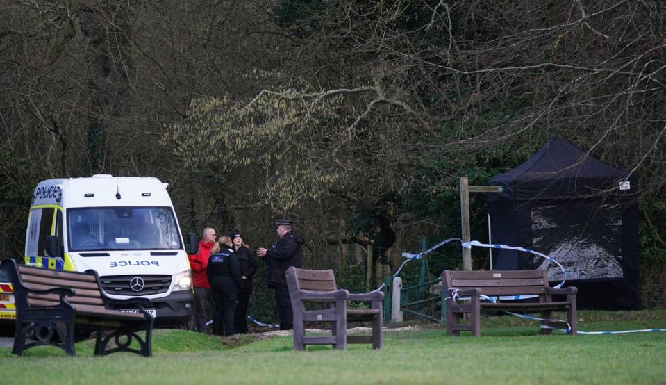 Police at Gravelly Hill in Caterham (PA)