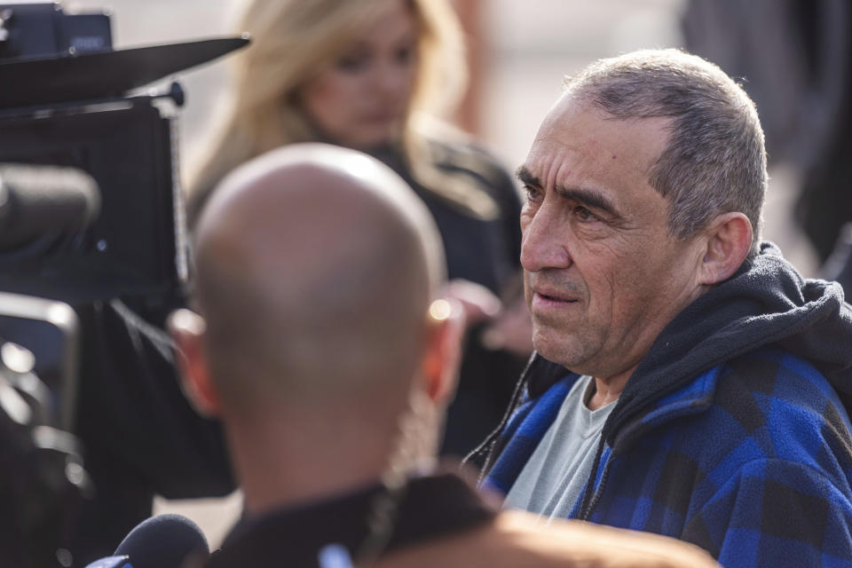 Juror Alberto Sanchez speaks to the media after the trial for Hannah Gutierrez-Reed, the former armorer at the movie "Rust", at district court on Wednesday, March 6, 2024, in Santa Fe, N.M. (Luis Sánchez Saturno/Santa Fe New Mexican via AP, Pool)