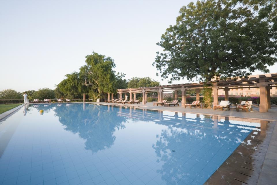 <h1 class="title">Swimming pool at a palace, Umaid Bhawan Palace, Jodhpur, Rajasthan, India</h1><cite class="credit">Getty Images</cite>