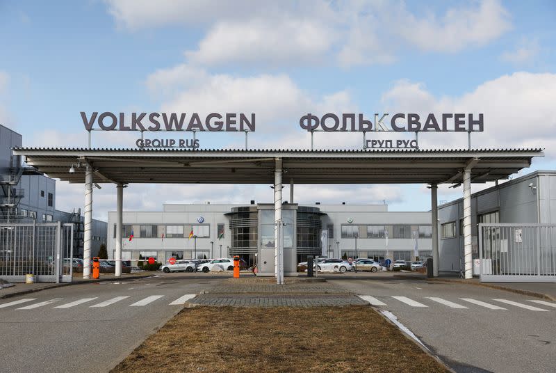 FILE PHOTO: A view shows the entrance to the plant of Volkswagen Group Rus in Kaluga