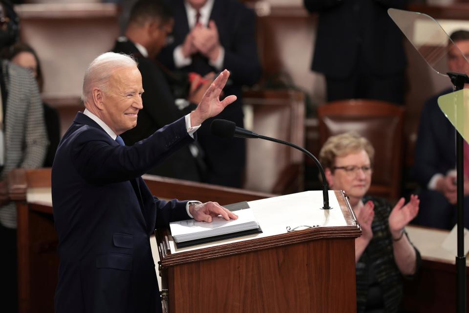 President Joe Biden arrives to deliver his State of the Union address to a joint session of Congress at the Capitol, Tuesday, March 1, 2022, in Washington.