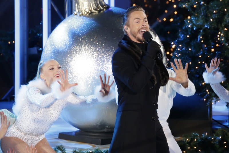 Derek Hough performs at the 87th annual Christmas Tree Lighting Ceremony at Rockefeller Center in New York City in 2019. File Photo by John Angelillo/UPI