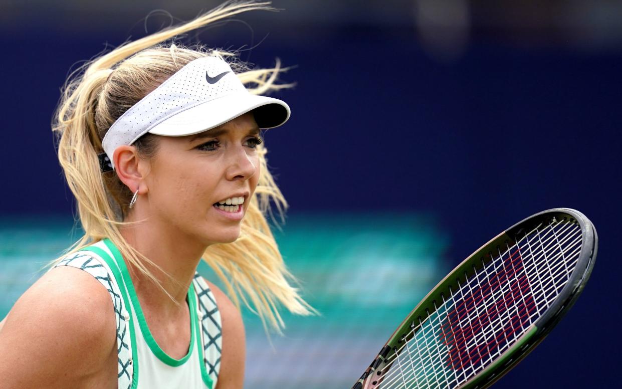 Great Britain's Katie Boulter in action during the Women's Singles 1st Round match against Australia's Olivia Gadecki on day two of the 2023 Lexus Surbiton Trophy at Surbiton Racket and Fitness Club, London - PA Wire/John Walton