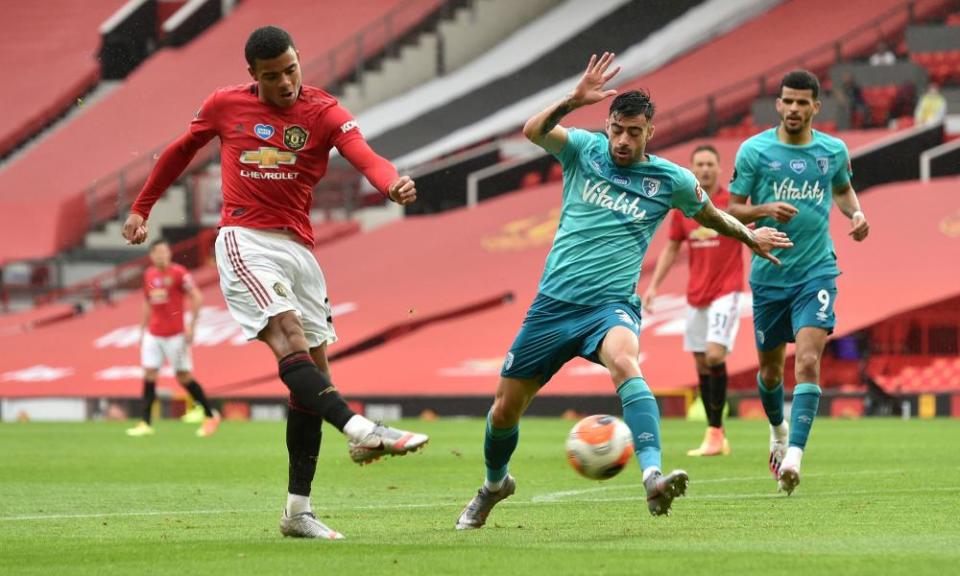 Mason Greenwood scores his second and Manchester United’s fourth goal of the game against Bournemouth.