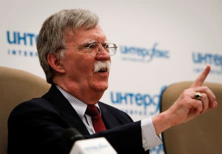 FILE PHOTO: U.S. National Security Adviser John Bolton attends a news conference in Moscow, Russia June 27, 2018. REUTERS/Sergei Karpukhin/File Photo