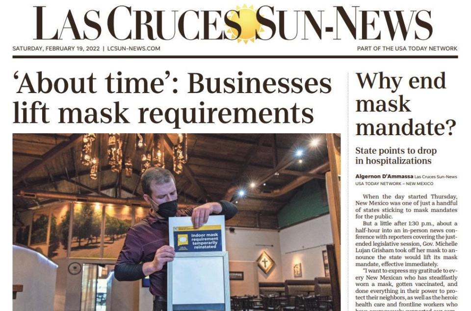 The Las Cruces Sun-News front page on Feb. 19, 2022