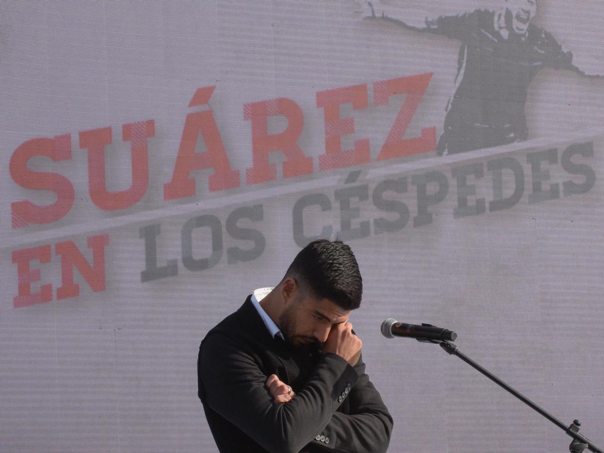 Suarez had a tear in his eye as the pitch was unveiled in front of a large crowd: AFP/Getty Images