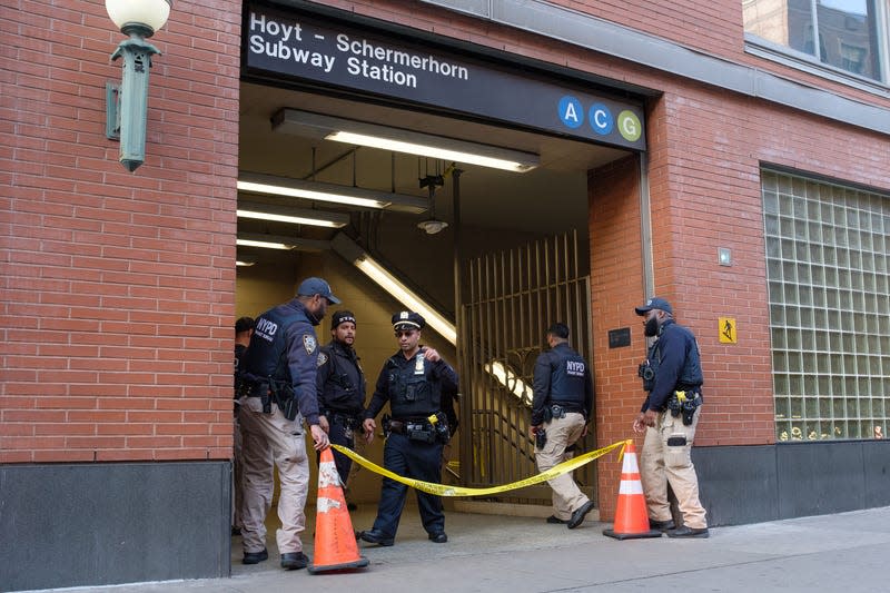 Police respond after a person was shot at the Hoyt-Schermerhorn subway station in Brooklyn, New York City, on March 14, 2024. - Photo: Gardiner Anderson/New York Daily News/Tribune News Service (Getty Images)