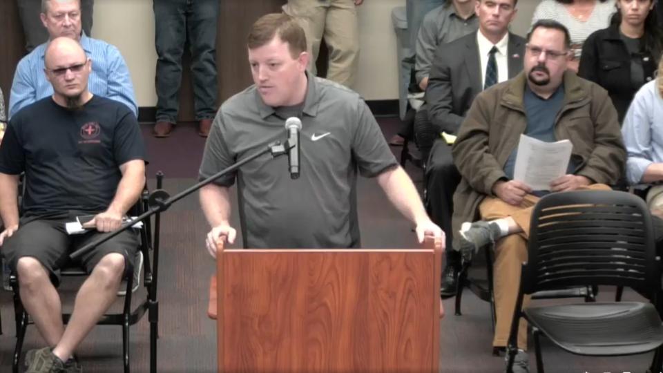 Ryan Goodwin speaks at an Abilene City Council meeting in April.