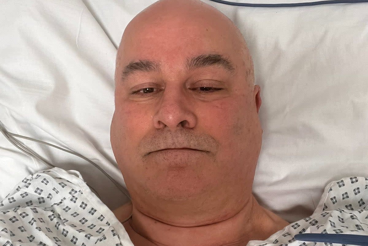 Iain Dale, 60, was rushed to hospital in London after falling on an escalator  (@IainDale/Twitter)