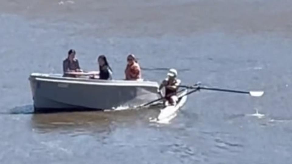 The motorboat appears to fail to give way to the rower before the crash. Picture: Supplied
