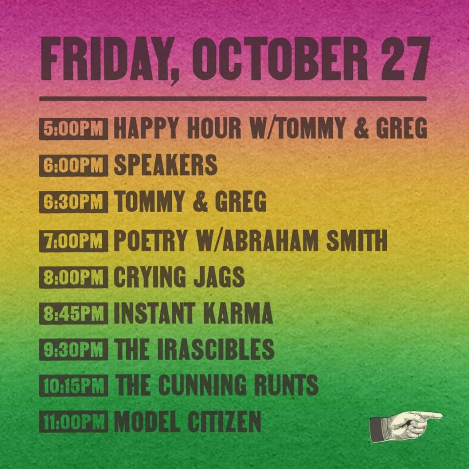 The Chukker Weekender kicks off Friday night with poetry, oration, and a number of reunited bands from the Chukker's 90s/early 2000s, including The Crying Jags, Instant Karma, The Irascibles, The Cunning Runts and Model Citizen.