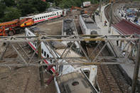 An overturned train is seen in Yilan, Taiwan October 22, 2018. REUTERS/Eason Lam