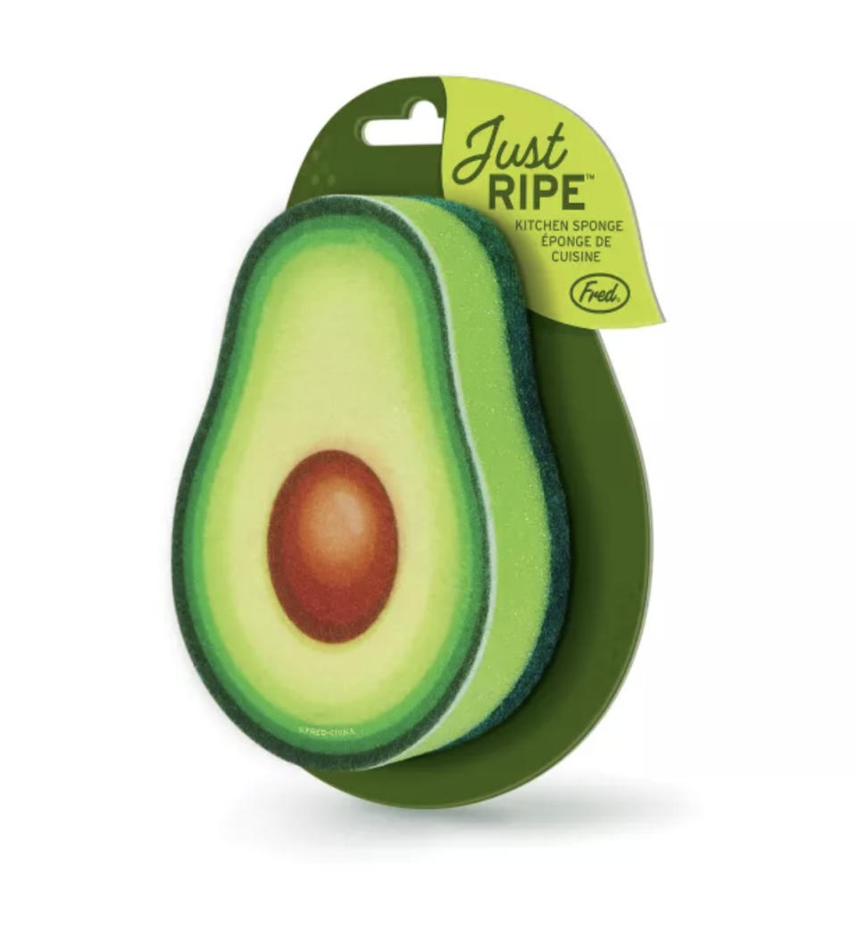 an avocado shaped sponge in its packaging