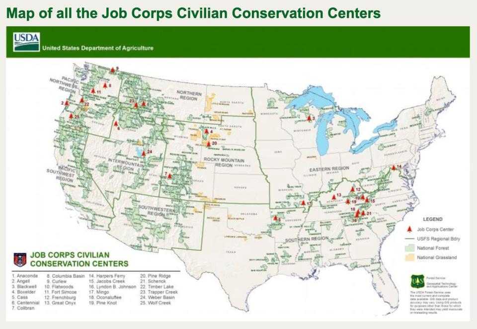 Locations of the Job Corps Civilian Conservation Centers. (Photo: U.S. Forest Service)