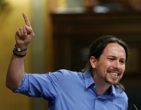 Podemos (We Can) party leader Pablo Iglesias delivers a speech during an investiture debate at parliament in Madrid, Spain August 31, 2016. REUTERS/Andrea Comas