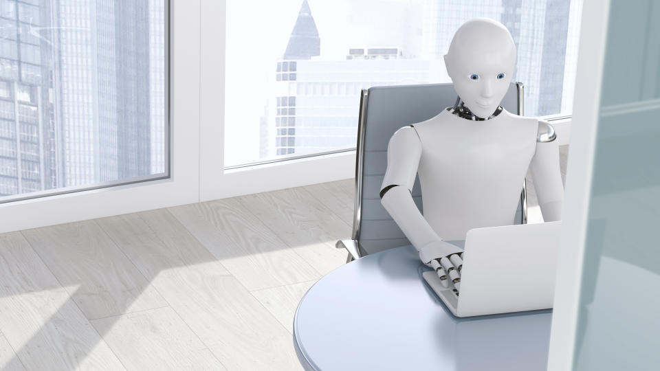robot sitting in an office