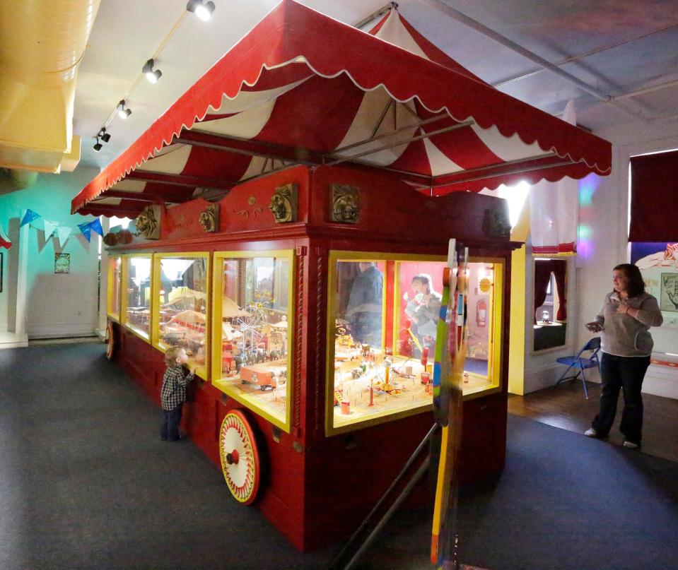 A youngster looks over the Siegel Circus at the Above and Beyond Children's Museum, Friday, January 19, 2018 in Sheboygan, Wis.