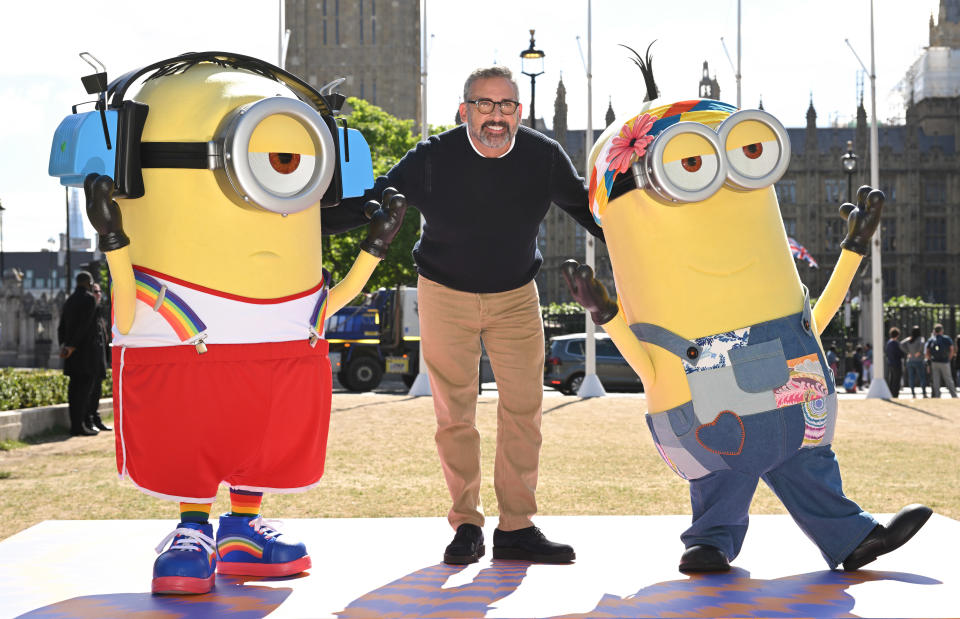 LONDON, ENGLAND - JUNE 20: Steve Carell andMinions characters attend the 
