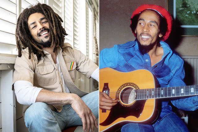 <p>Paramount Pictures; Getty</p> Kingsley Ben-Adir in Bob Marley: One Love and Bob Marley