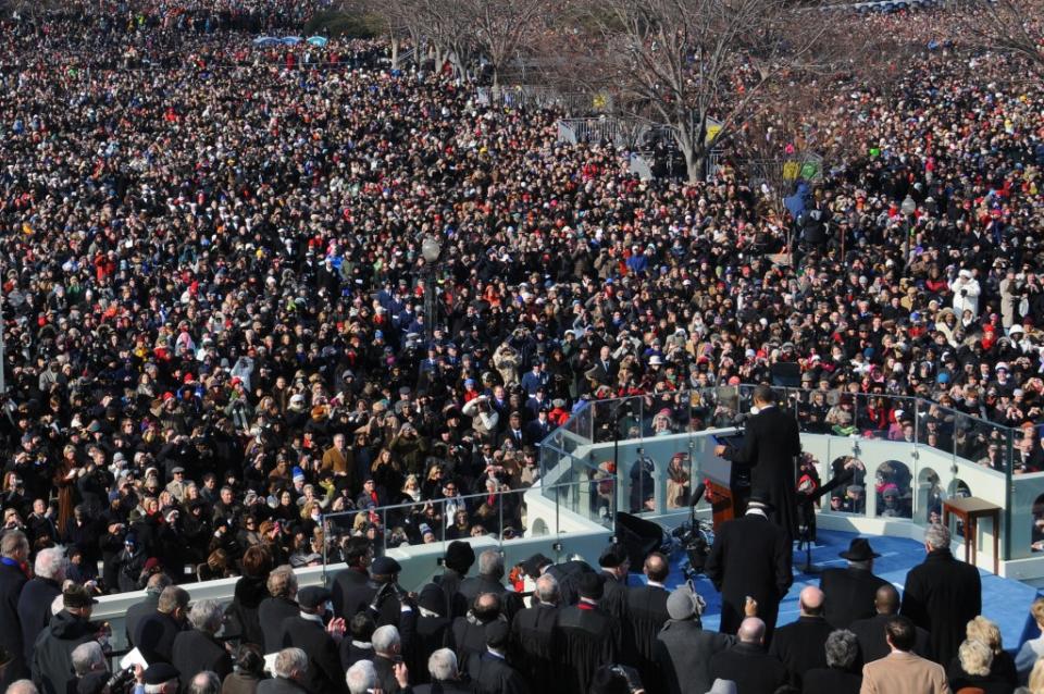 The Inauguration of President Barack Obama and Vice President Joe Biden — Pictured: President Barack Obama delivers his Inaugural Address as millions watch on January 20, 2009 (Photo by Dan Renaldo/NBCU Photo Bank/NBCUniversal via Getty Images via Getty Images)