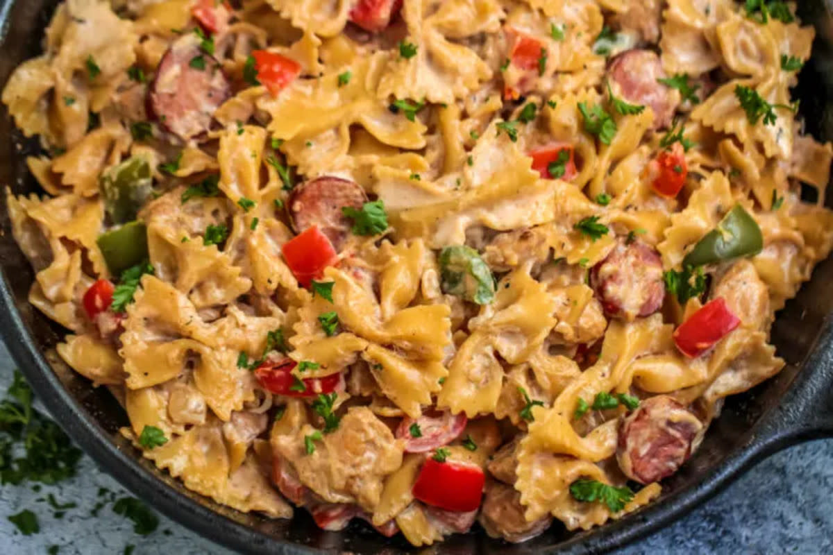 <p>Frugal Mom Eh!</p><p>This Cajun Chicken Alfredo Pasta Recipe is a spicy take on a creamy classic. The best of both worlds in one easy dish with Andouille sausage!</p><p><strong>Get the recipe: <a href="https://www.frugalmomeh.com/cajun-chicken-alfredo-pasta.html" rel="nofollow noopener" target="_blank" data-ylk="slk:Cajun Chicken Alfredo Pasta Recipe;elm:context_link;itc:0;sec:content-canvas" class="link rapid-noclick-resp">Cajun Chicken Alfredo Pasta Recipe</a></strong></p>