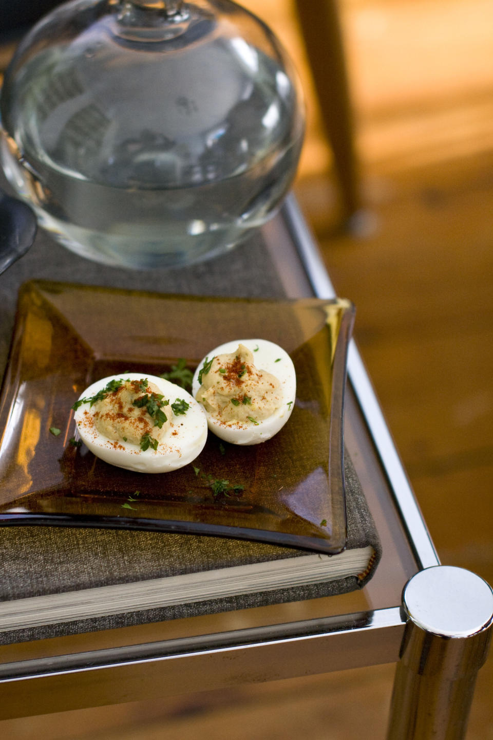 In this Feb. 13, 2012 photo taken in Concord, N.H., a recipe for deviled eggs is shown. (AP Photo/Matthew Mead)