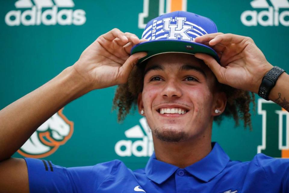 Four-star wide receiver Dane Key commits to the University of Kentucky during a ceremony at Frederick Douglass High School on Thursday.