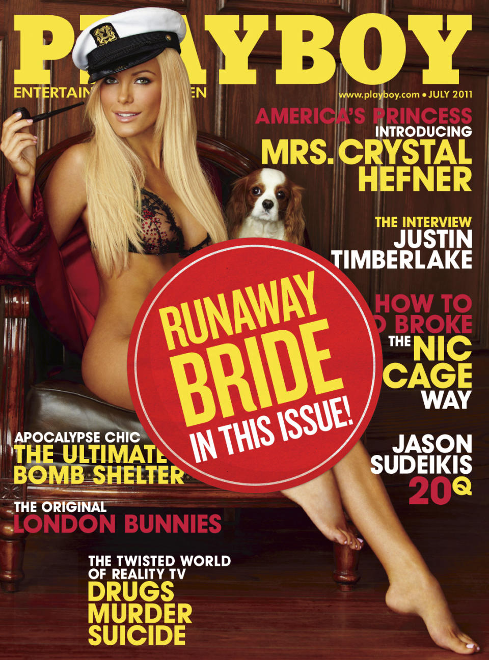 Harris was Playboy magazine's Miss December 2009 and appeared on the July 2011 cover of the adult magazine with a "runaway bride" sticker covering her bottom half.   Credit: Playboy