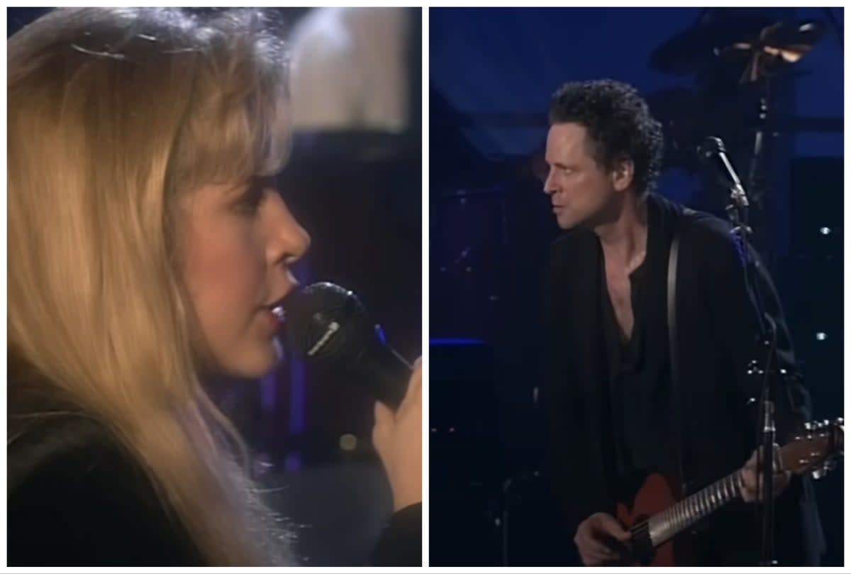 Stevie Nicks and Lindsey Buckingham during the Fleetwood Mac reunion concert in 1997 (YouTube)