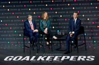 <p>The Gateses took the stage with French President Emmanuel Macron during Goalkeepers, a multiyear campaign organized by the Bill & Melinda Gates Foundation dedicated to accelerating progress towards global goals, on Sept. 26, 2018 in N.Y.C.</p>