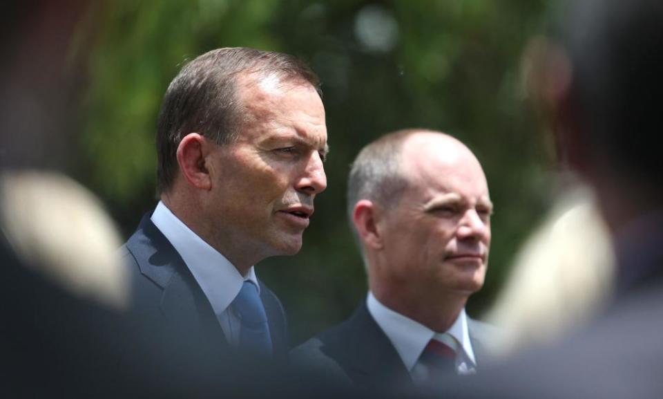 Former prime minister Tony Abbott with former Queensland premier Campbell Newman, who has resigned from the LNP and is in discussions with the Liberal Democrats.