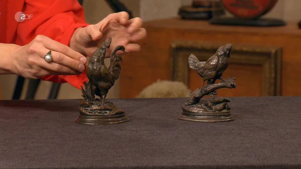 Die zwei Bronzeskulpturen von Jules Moigniez aus der Zeit zwischen 1873 und 1894 waren 600 bis 800 Euro wert. (Bild: ZDF)