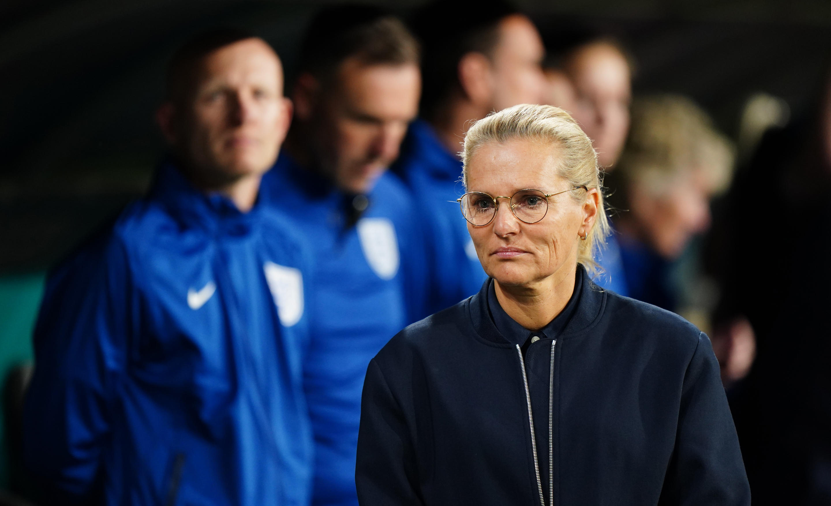 England head coach Sarina Wiegman during the FIFA Women's World Cup, Round of 16 match at Brisbane Stadium, Australia. Picture date: Monday August 7, 2023. (Photo by Zac Goodwin/PA Images via Getty Images)