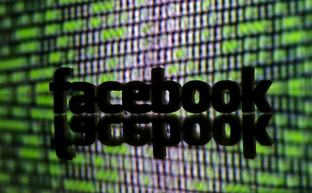 FILE PHOTO: A 3D printed Facebook logo is seen in front of displayed cyber code in this illustration taken March 22, 2016. REUTERS/Dado Ruvic/Illustration/File Photo