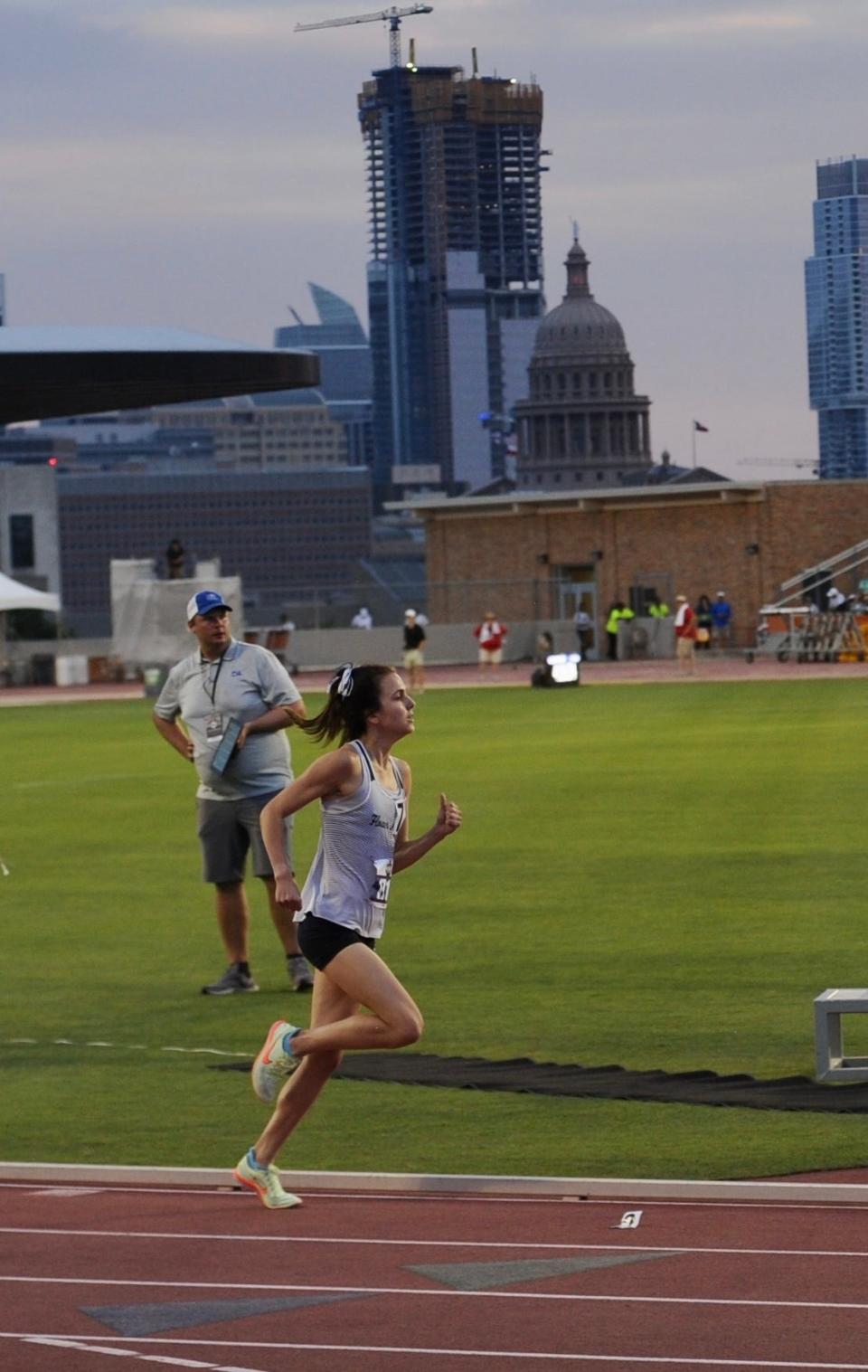 Flower Mound's Natalie Cook runs the 1,600 at the state track and field meet on Saturday.
